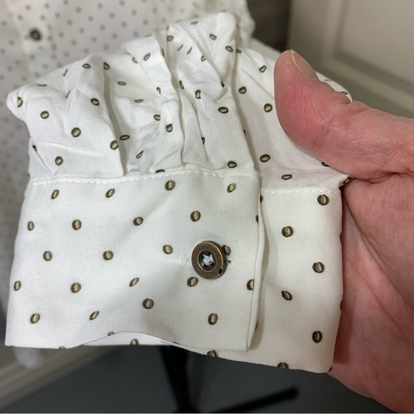 jane & Delancey White Flowy Blouse Button Down Brown Dots Relax Hi Low Tunic M - Picture 6 of 12